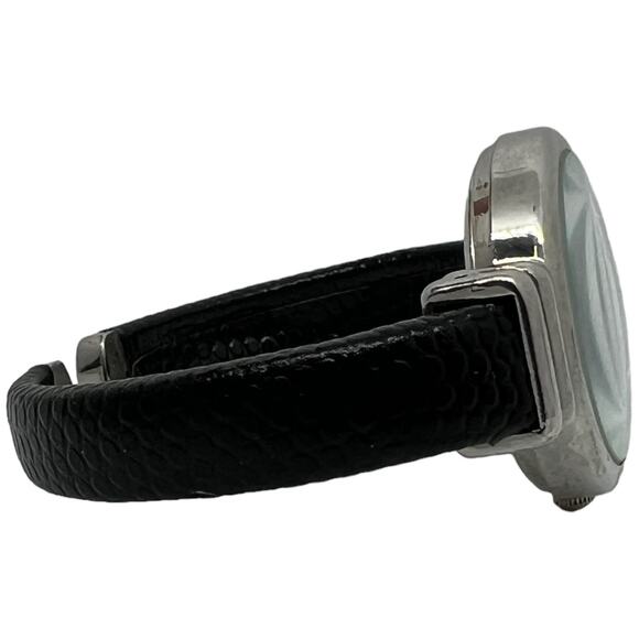 Eikon Quartz Watch Silver Round Face Black Expandable Leather Band - Picture 3 of 6